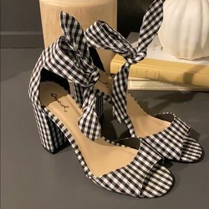Black and White Gingham Ankle Strap Heels
